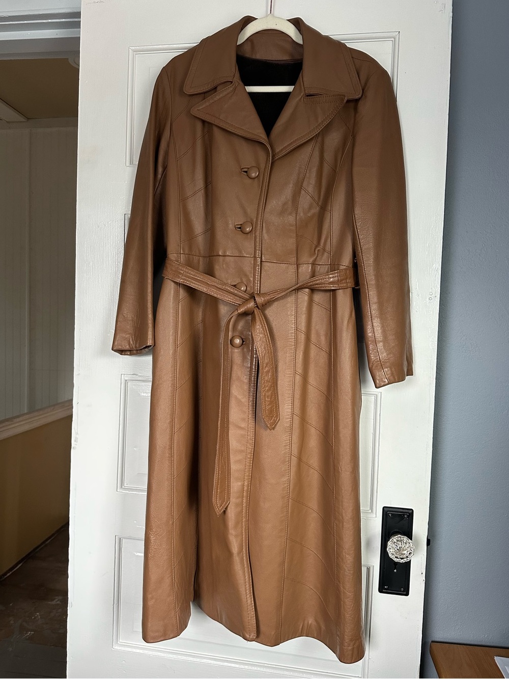 Vintage 1970s Genuine Leather Trench Coat — Belted, Zip-Out Faux Fur Lining